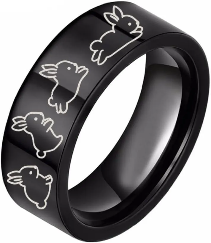 OIDIMS Cute Rabbit Band Ring for Women Men Promise Engagement Wedding Rings for Couples Bunny Animal Funny Stainless Steel Polished Comfort Fit Easter Christmas Friendship Graduation Gift