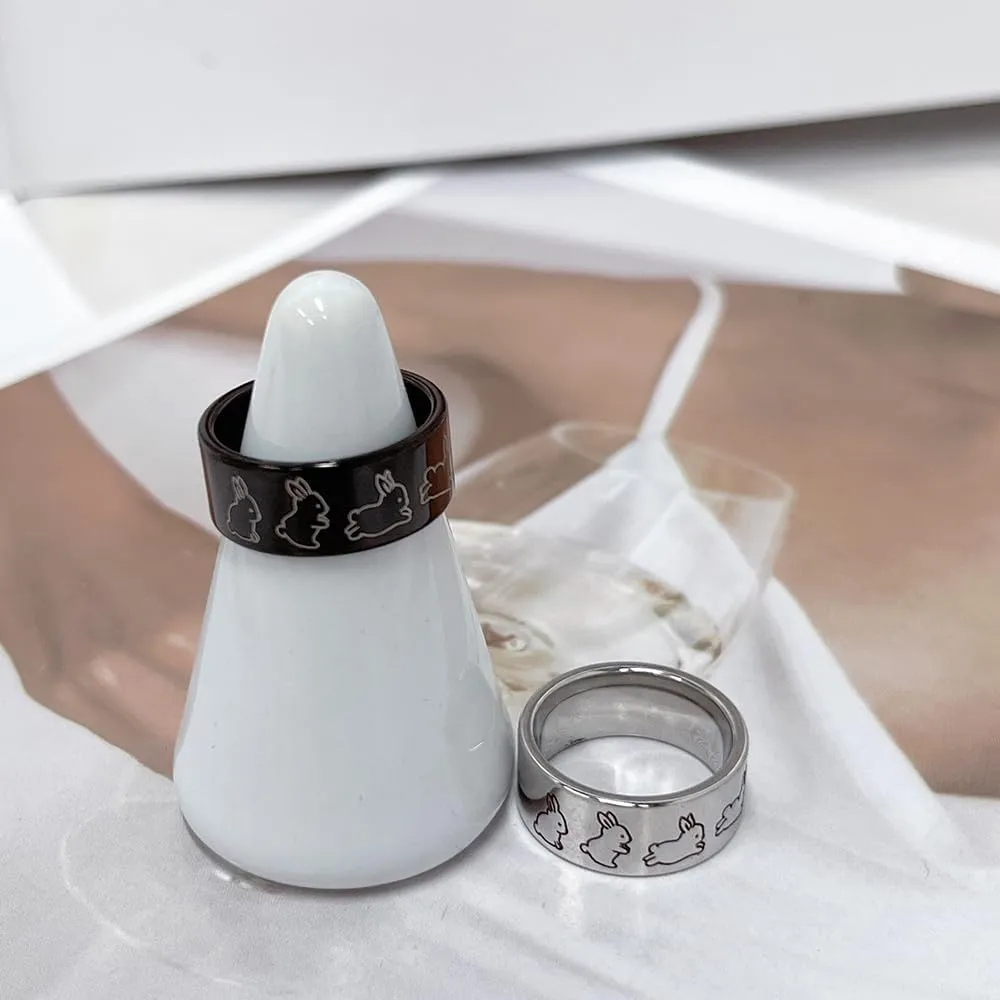 OIDIMS Cute Rabbit Band Ring for Women Men Promise Engagement Wedding Rings for Couples Bunny Animal Funny Stainless Steel Polished Comfort Fit Easter Christmas Friendship Graduation Gift