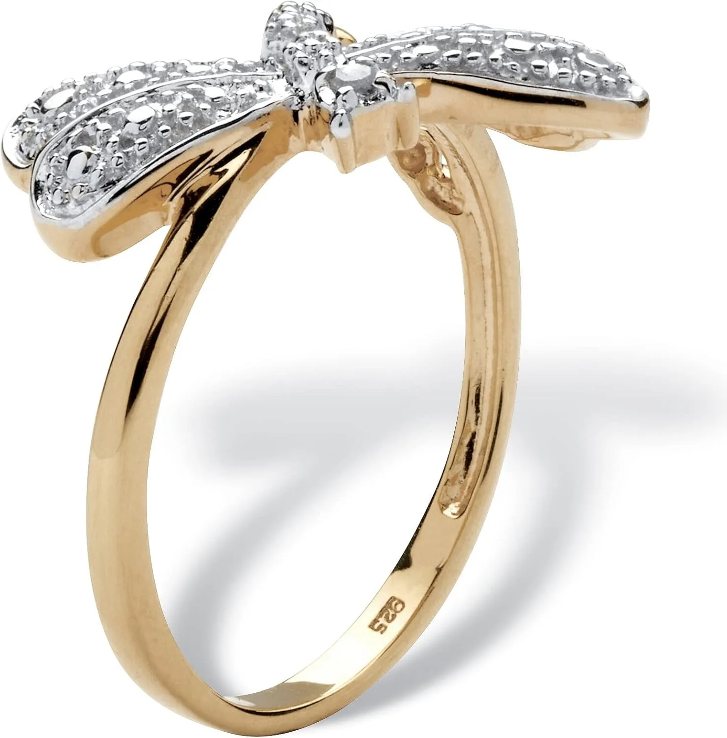 PalmBeach Yellow Gold-plated Sterling Silver Genuine Diamond Accent Dragonfly Ring Sizes 6-10