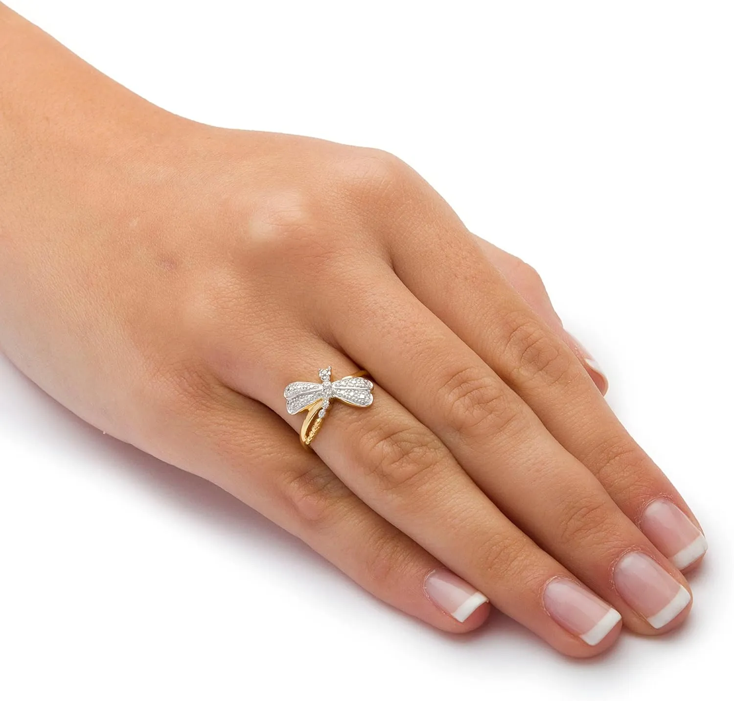 PalmBeach Yellow Gold-plated Sterling Silver Genuine Diamond Accent Dragonfly Ring Sizes 6-10