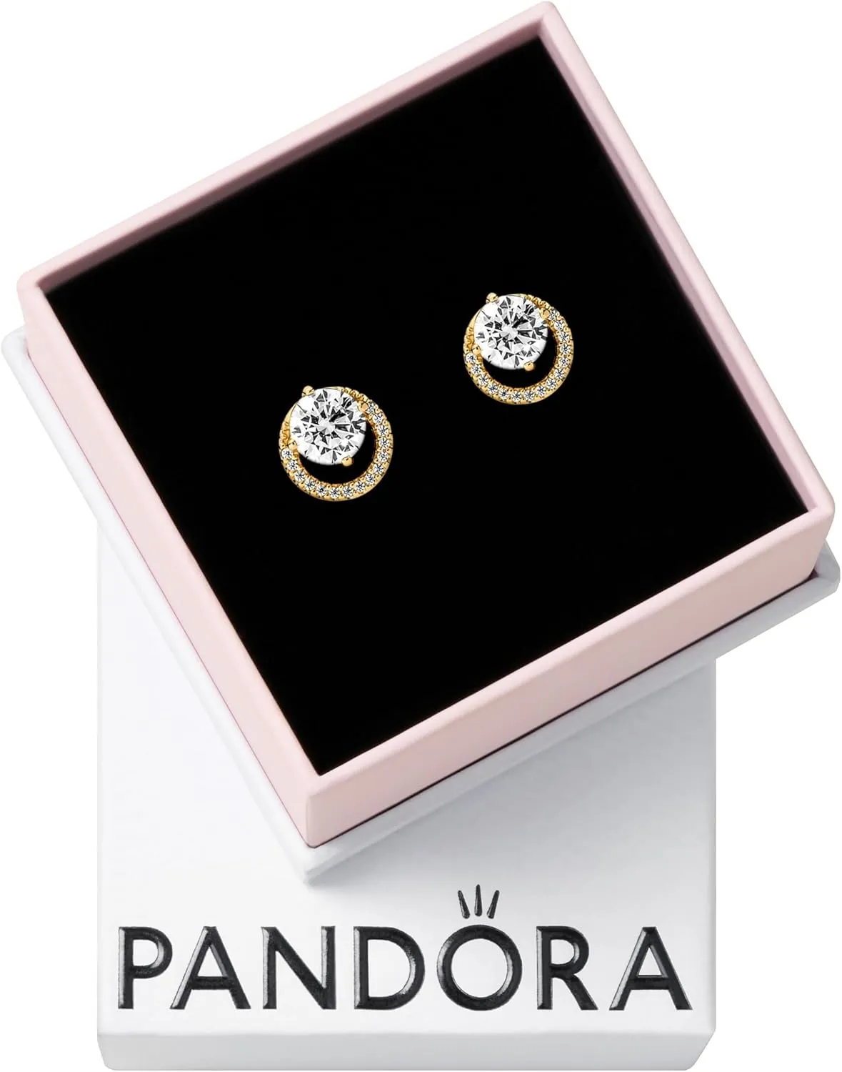 PANDORA Timeless Sparkling Round Halo Stud Earrings - Gift for Her - 14k Gold-Plated Earrings with Cubic Zirconia - With Gift Box
