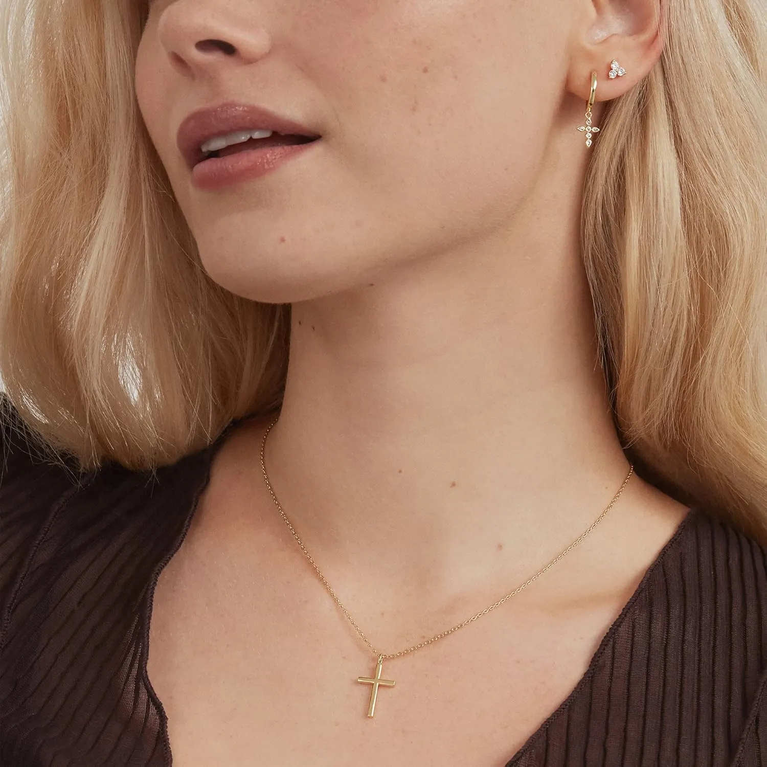 PAVOI 14K Gold Plated Cubic Zirconia Cross Pendant Necklaces for Women | Linear Bezel CZ Religious Cross Faith Pendant Necklace