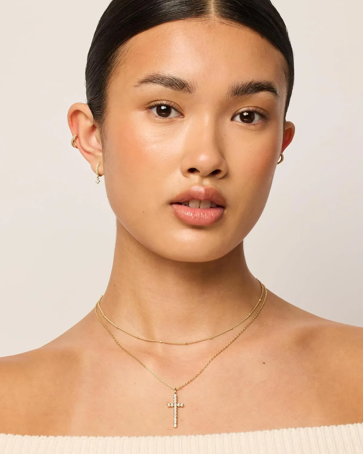 PAVOI 14K Gold Plated Cubic Zirconia Cross Pendant Necklaces for Women | Linear Bezel CZ Religious Cross Faith Pendant Necklace