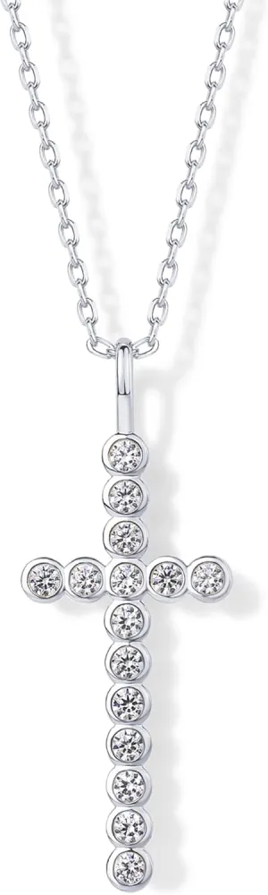 PAVOI 14K Gold Plated Cubic Zirconia Cross Pendant Necklaces for Women | Linear Bezel CZ Religious Cross Faith Pendant Necklace