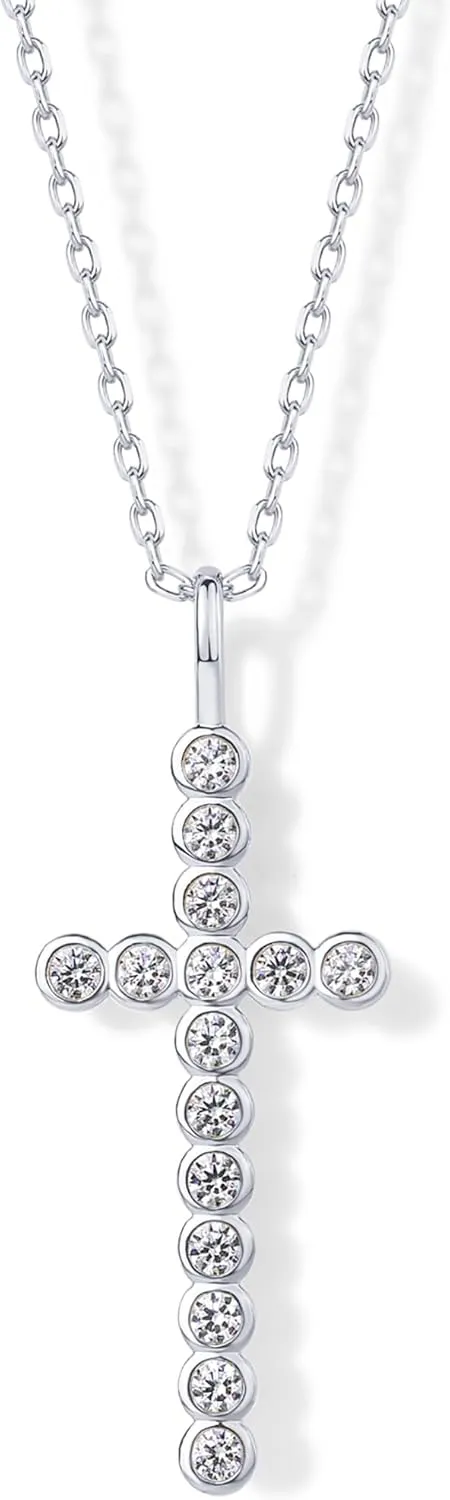 PAVOI 14K Gold Plated Cubic Zirconia Cross Pendant Necklaces for Women | Linear Bezel CZ Religious Cross Faith Pendant Necklace