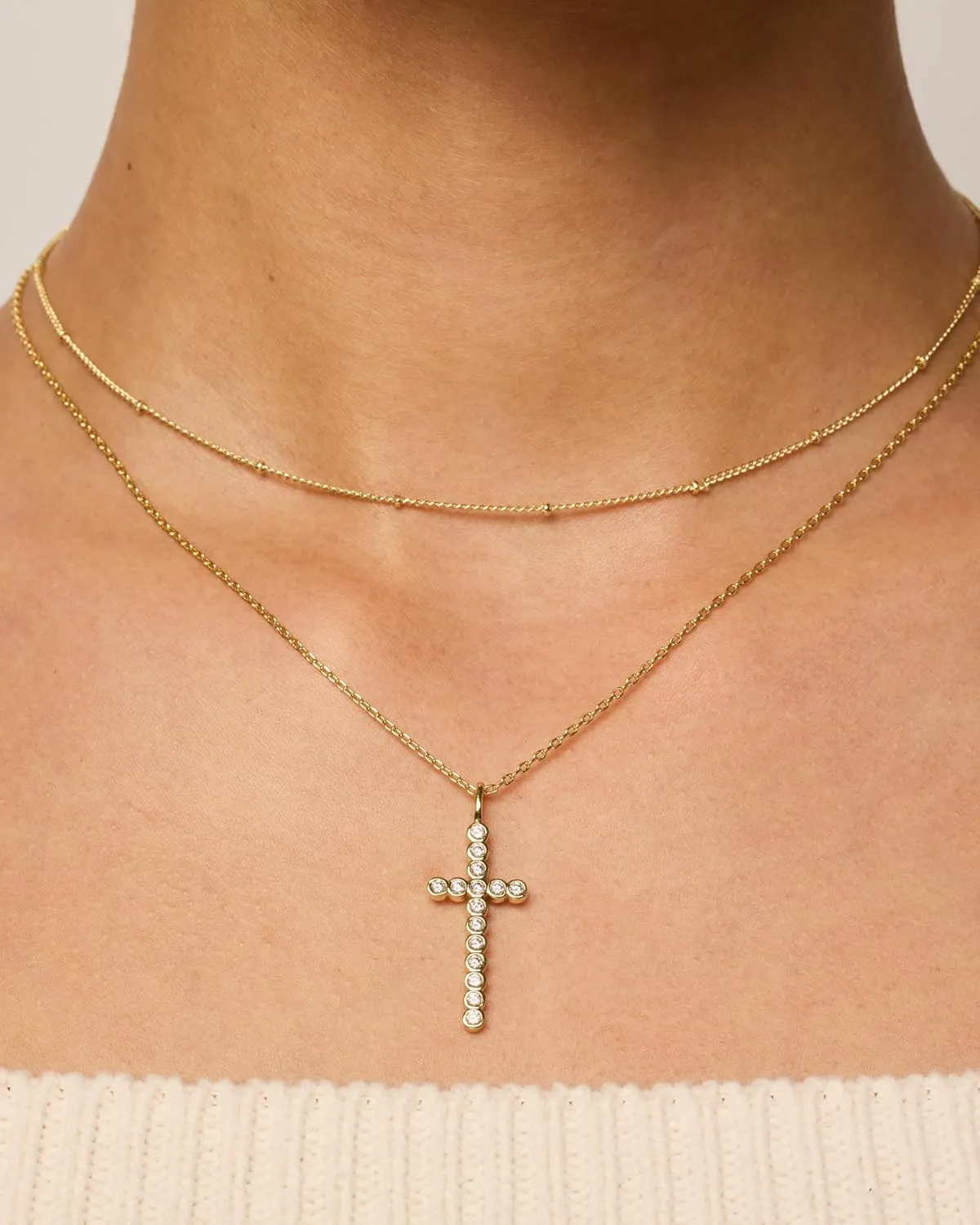 PAVOI 14K Gold Plated Cubic Zirconia Cross Pendant Necklaces for Women | Linear Bezel CZ Religious Cross Faith Pendant Necklace
