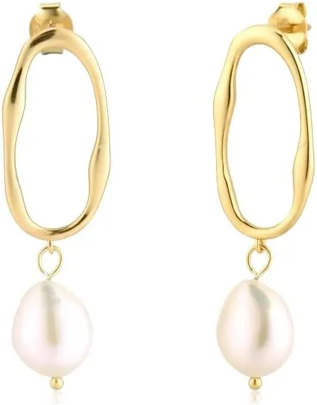 Pearl earrings for women 925 Sterling Silver Gold Irregular Pearl Drop Earring Women Clips Luxury Fashion Fine Jewelry Rock Punk-T71