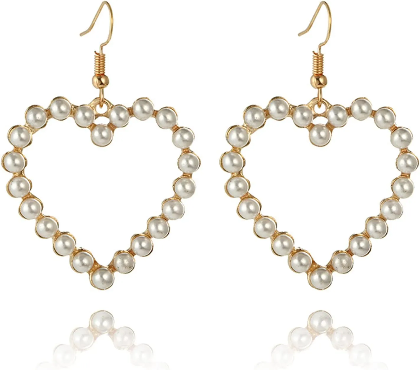 Pearl Heart Dangle Earrings Love Heart Earrings,Imitation Pearl Heart Earrings Circle Beaded Drop Earrings for Women Holiday Valentine Jewelry Gift