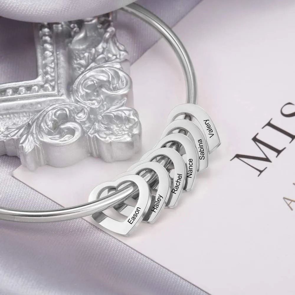 Personalized Women's Bracelet with Heart Pendants Custom 3-5 Names Bracelet Family Jewelry Gift for Women