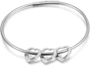 Personalized Women's Bracelet with Heart Pendants Custom 3-5 Names Bracelet Family Jewelry Gift for Women
