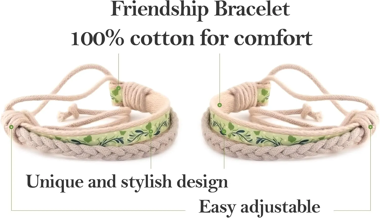 Pettsie Matching Friendship Bracelets, 2 Pack Set, Easy Adjustable, 100% Cotton