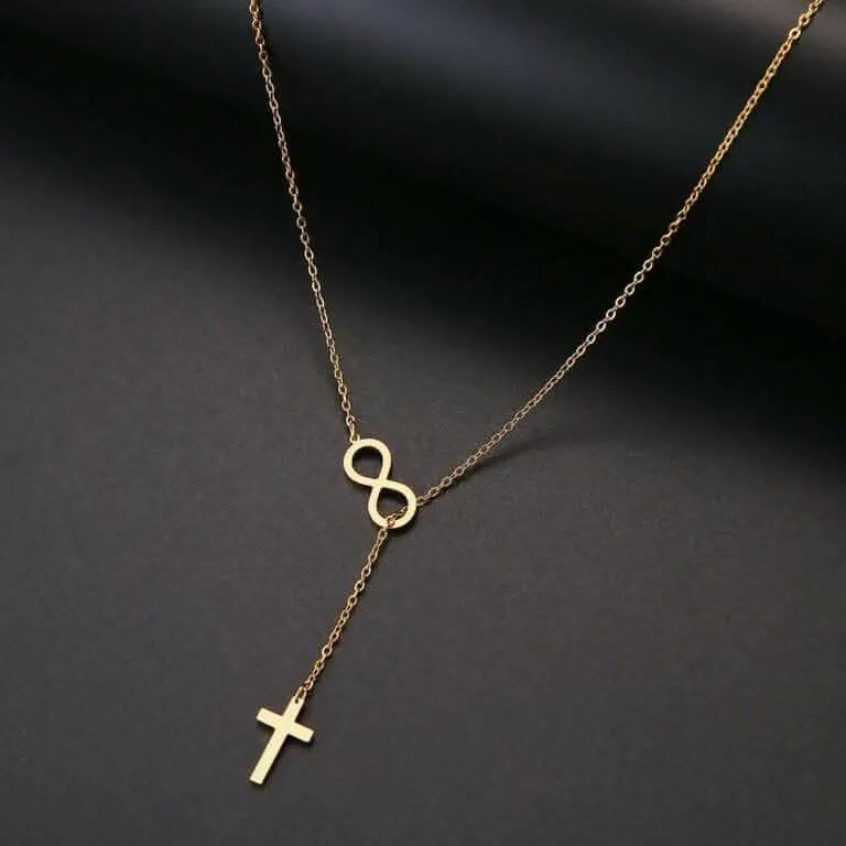 Pinapes Double Infinity Cross Necklace | Fashion Necklace for Women and Girls | Sterling Silver Layered Chain Necklace for Women