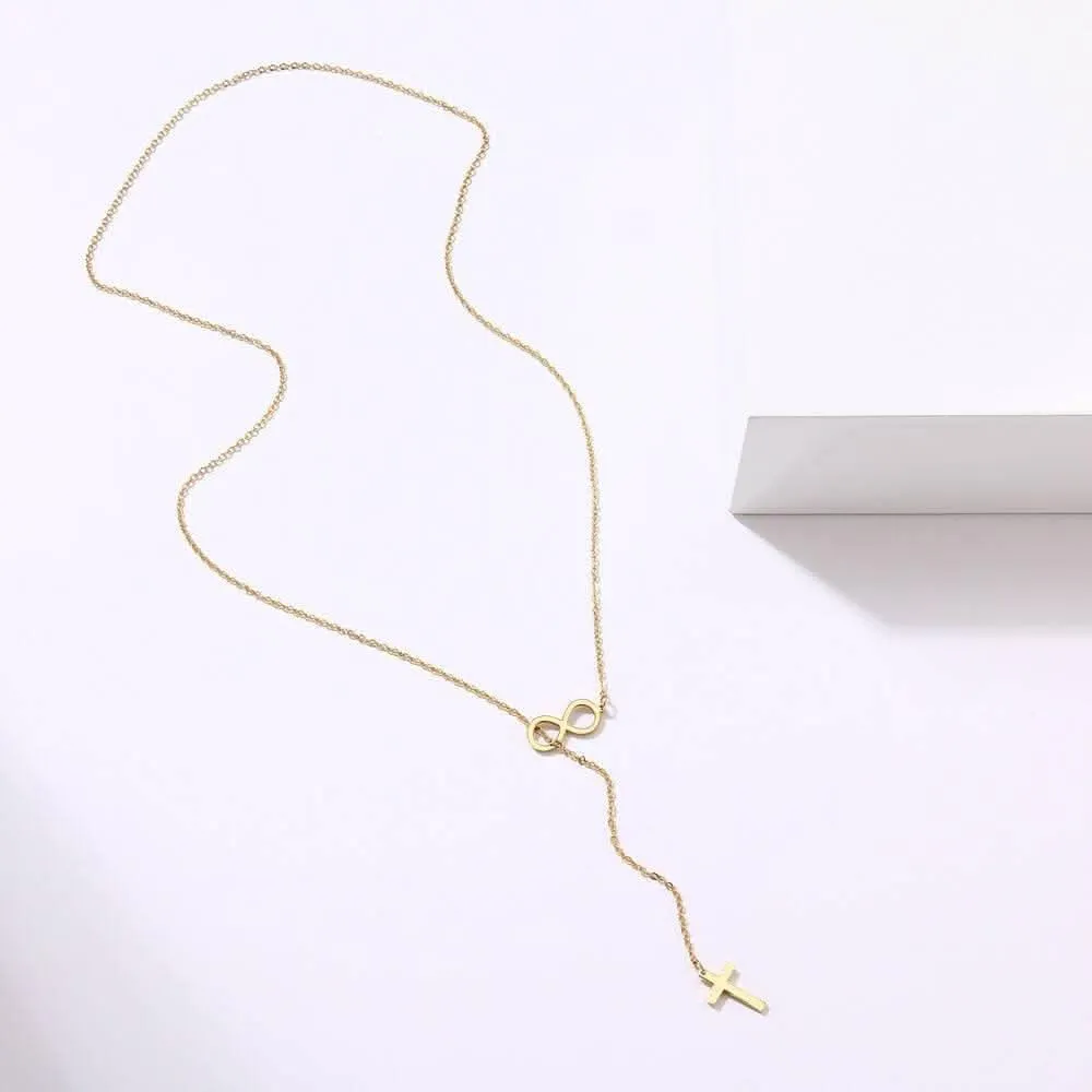Pinapes Double Infinity Cross Necklace | Fashion Necklace for Women and Girls | Sterling Silver Layered Chain Necklace for Women