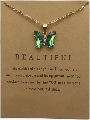 Pingyongchang Crystal Butterfly Pendant Necklace With Card Bohemian 18K Gold Plated Chain Insect Resin Chokers for Friend Women Friendship Mother's Day Holiday Beach Jewelry Gift
