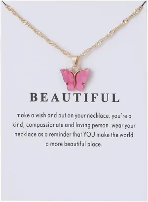 Pingyongchang Crystal Butterfly Pendant Necklace With Card Bohemian 18K Gold Plated Chain Insect Resin Chokers for Friend Women Friendship Mother's Day Holiday Beach Jewelry Gift