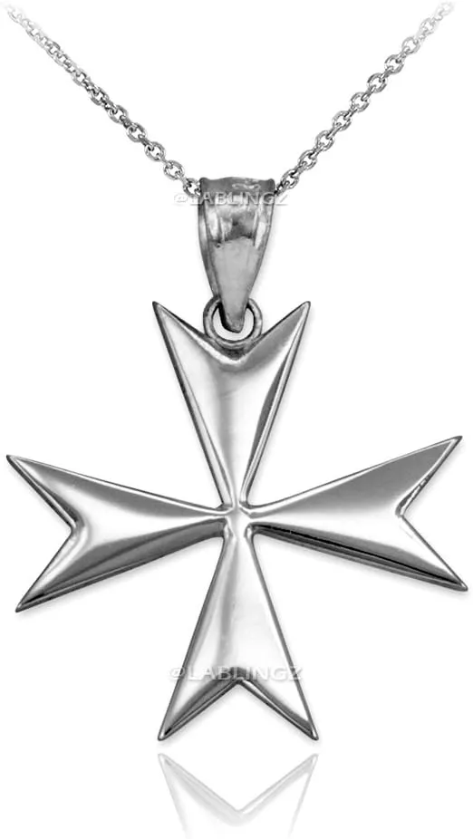 Polished Sterling Silver Maltese Cross Pendant Necklace