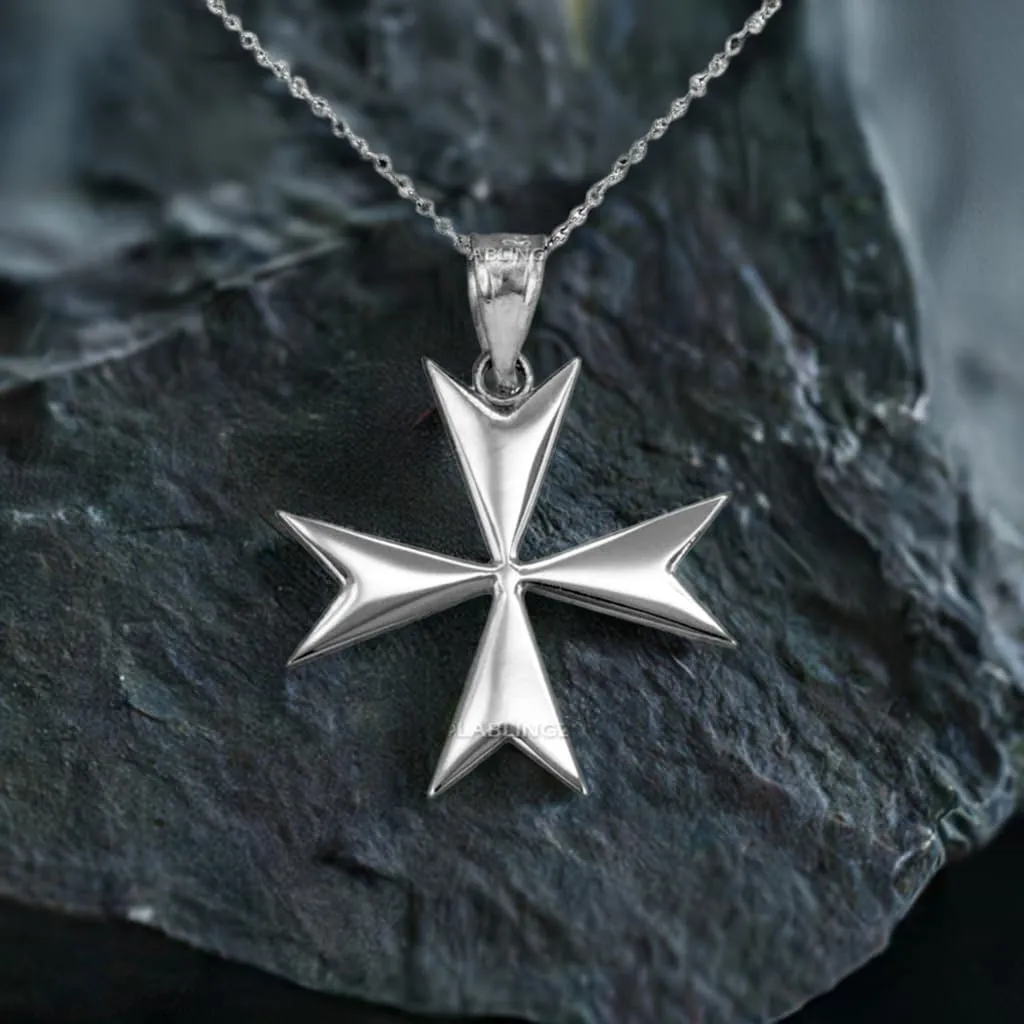 Polished Sterling Silver Maltese Cross Pendant Necklace