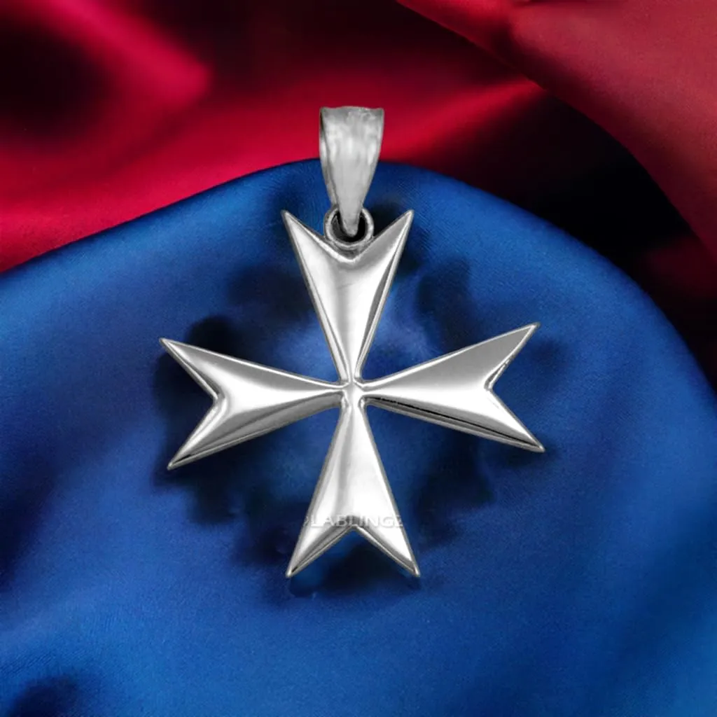 Polished Sterling Silver Maltese Cross Pendant Necklace