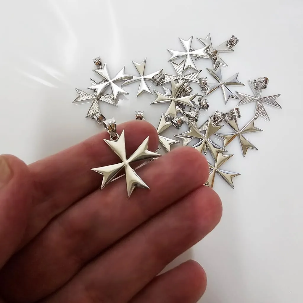 Polished Sterling Silver Maltese Cross Pendant Necklace