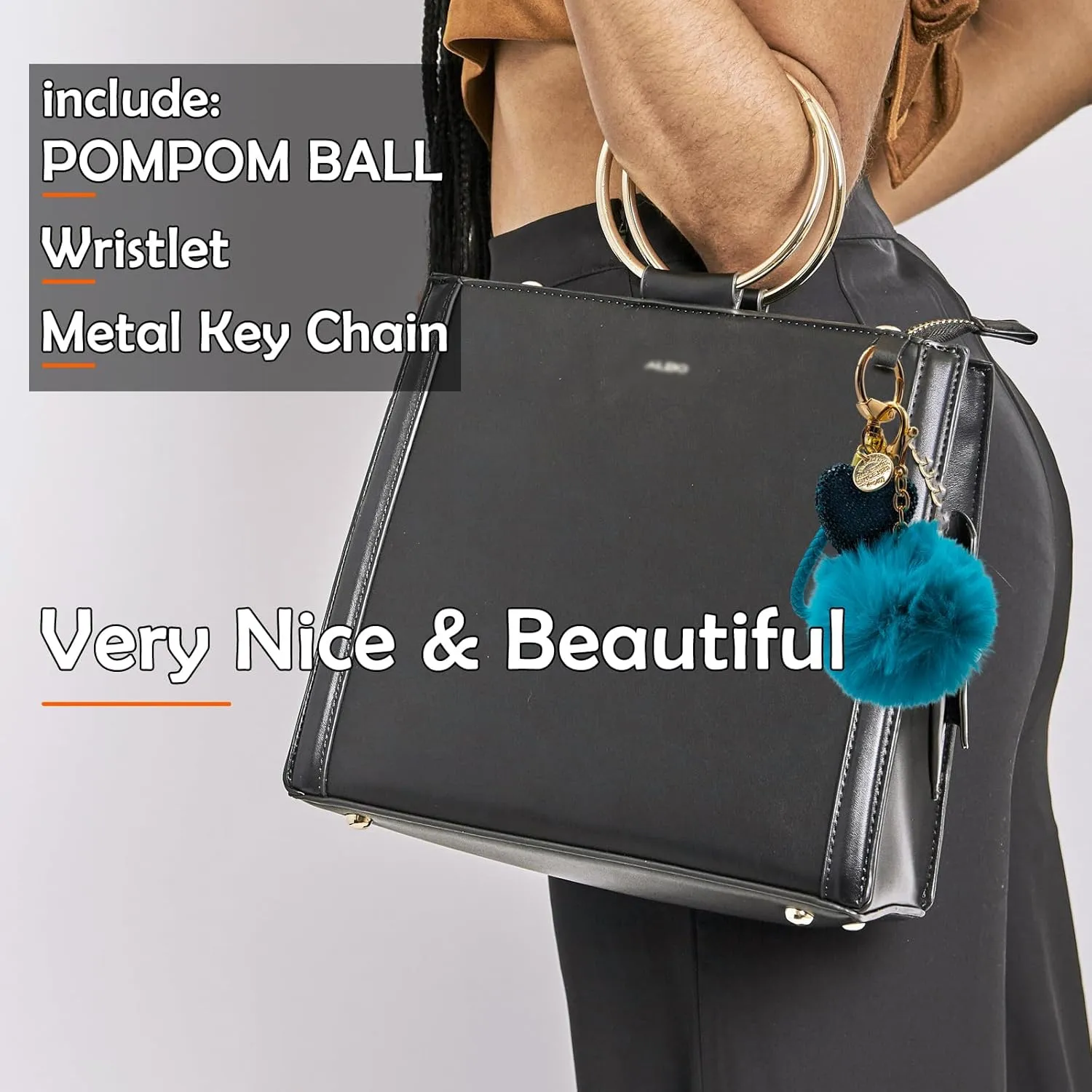 Pom Pom Keychain Faux Fur Car Key Accessories Wristlet Key Chain,Key Ring Handbag Backpack Pendant for Women and Girls