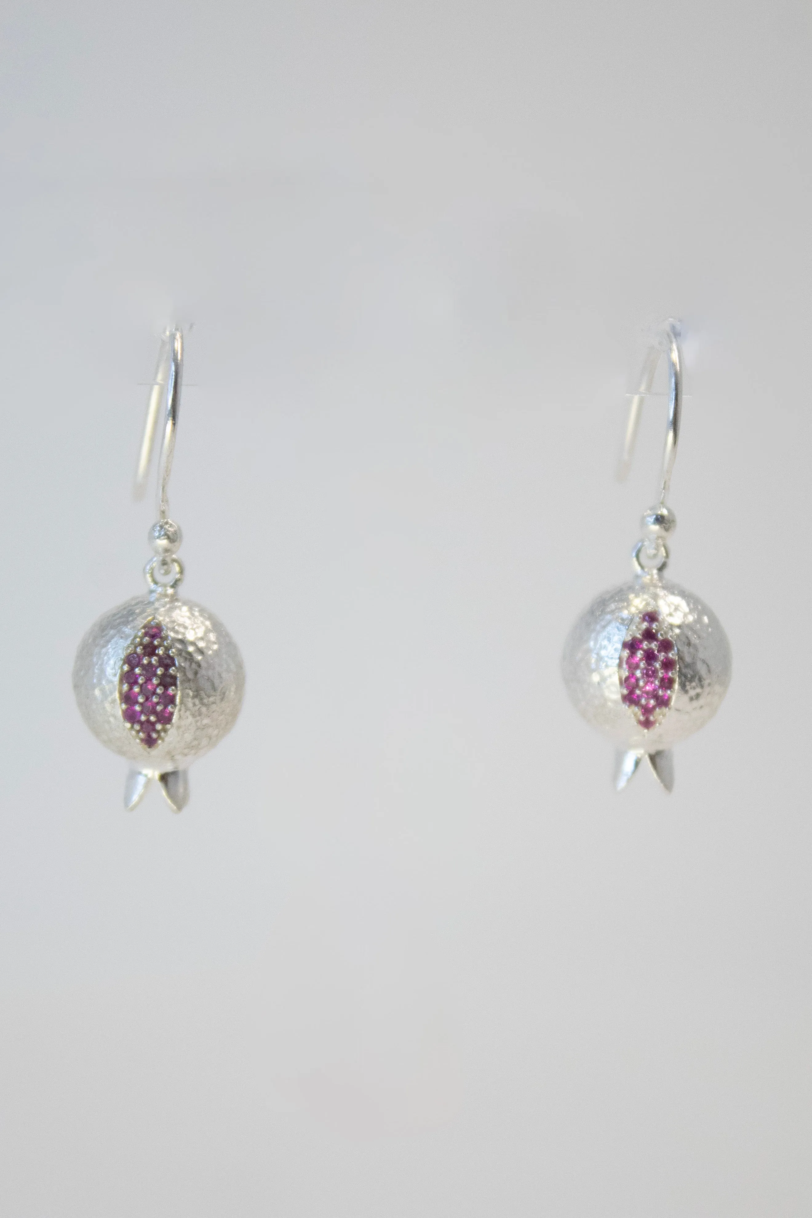 Pomegranate Silver with Ruby Cluster Drop Earrings