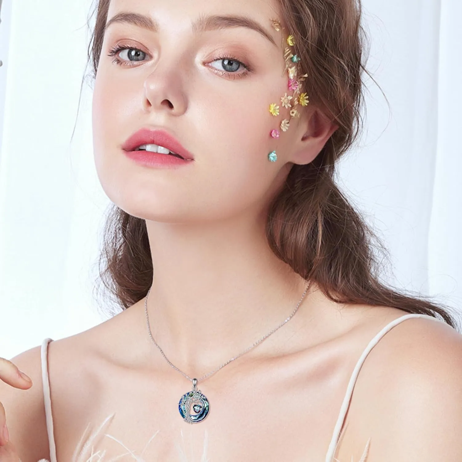 POPLYKE Tree of Life Necklace 925 Sterling Silver Birthstone Pendant Necklaces with Crystal Anniversary Birthday Wedding Jewelry for Mom Her Wife Sister