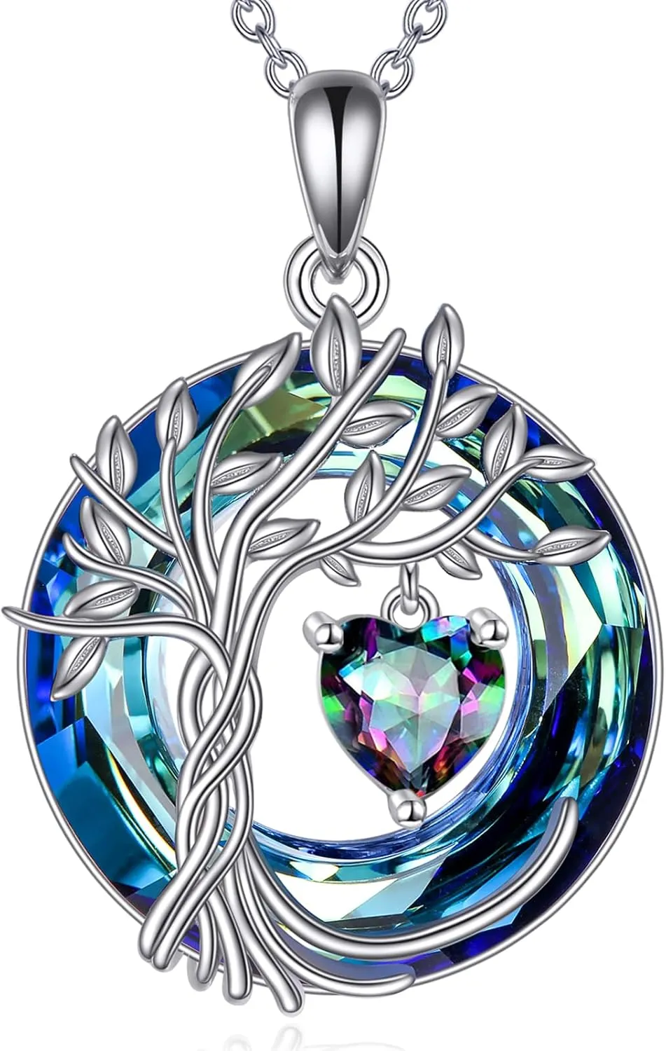 POPLYKE Tree of Life Necklace 925 Sterling Silver Birthstone Pendant Necklaces with Crystal Anniversary Birthday Wedding Jewelry for Mom Her Wife Sister