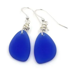 Popular Starry Night Cobalt Blue Beach Sea Glass Earrings with Charming Handmade Silver Knot and Sterling Silver Hooks, Great with Jeans, Beautiful Gift by Aimee Tresor Jewelry