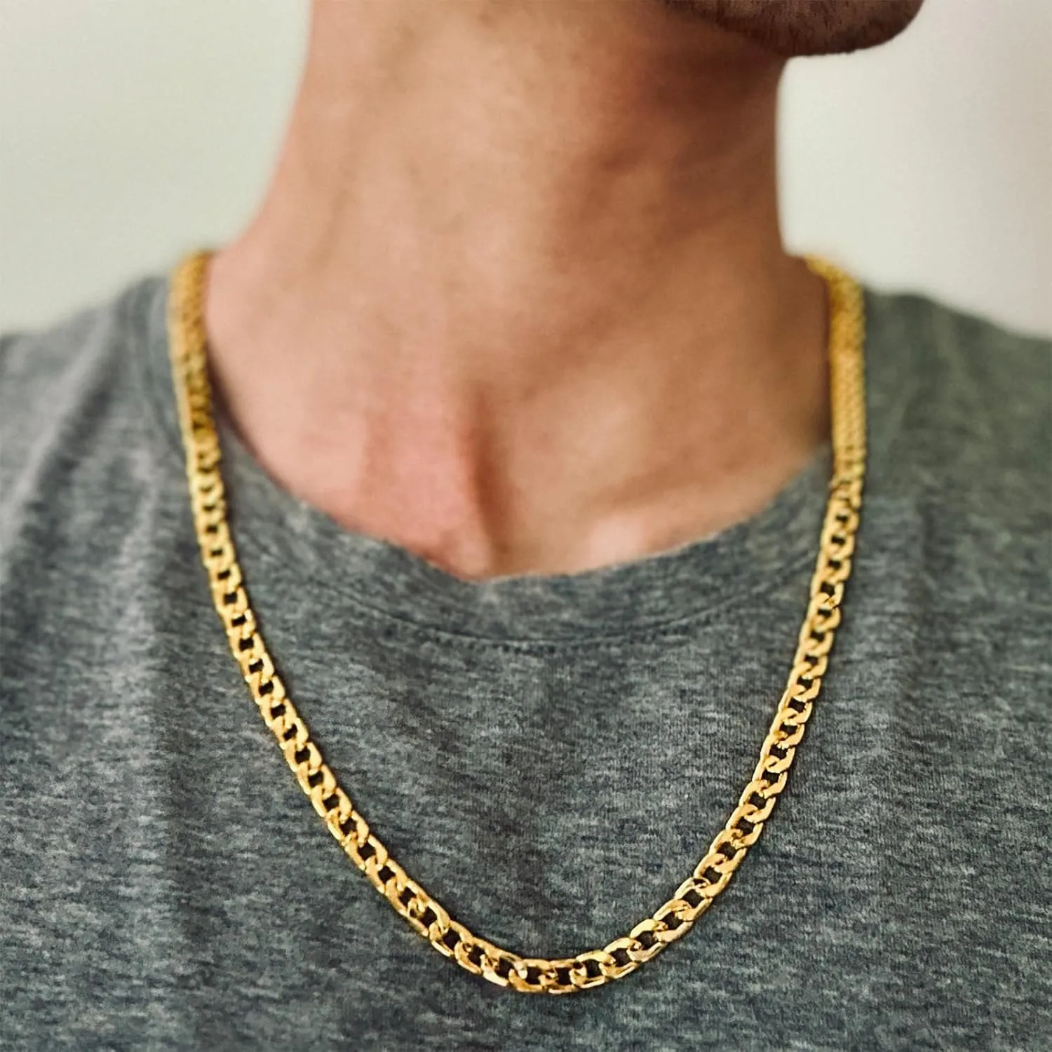 POYAMUSE Gold Chain Necklace, 18K Gold Cuban Link Chain Necklace, 6MM,18/20/22/24/26/28/30 inches, Hip Hop Gold Chain Jewelry