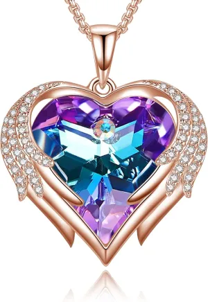 Praelinos Angel Wing Heart Necklaces for Women White Gold Plated Silver Tone Pendant Necklaces 5A Cubic Zirconia Necklace Crystal Jewelry Mother's Day Christmas Valentine's Day Birthday Gift for Wife Mom Girlfriend Girls Her