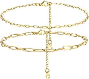 PROSTEEL Stainless Steel Chain Anklets for Women, Silver/Gold Tone, Ankle Bracelets Hypoallergenic, 8-10.5 Inch Adjustable, Come with Box