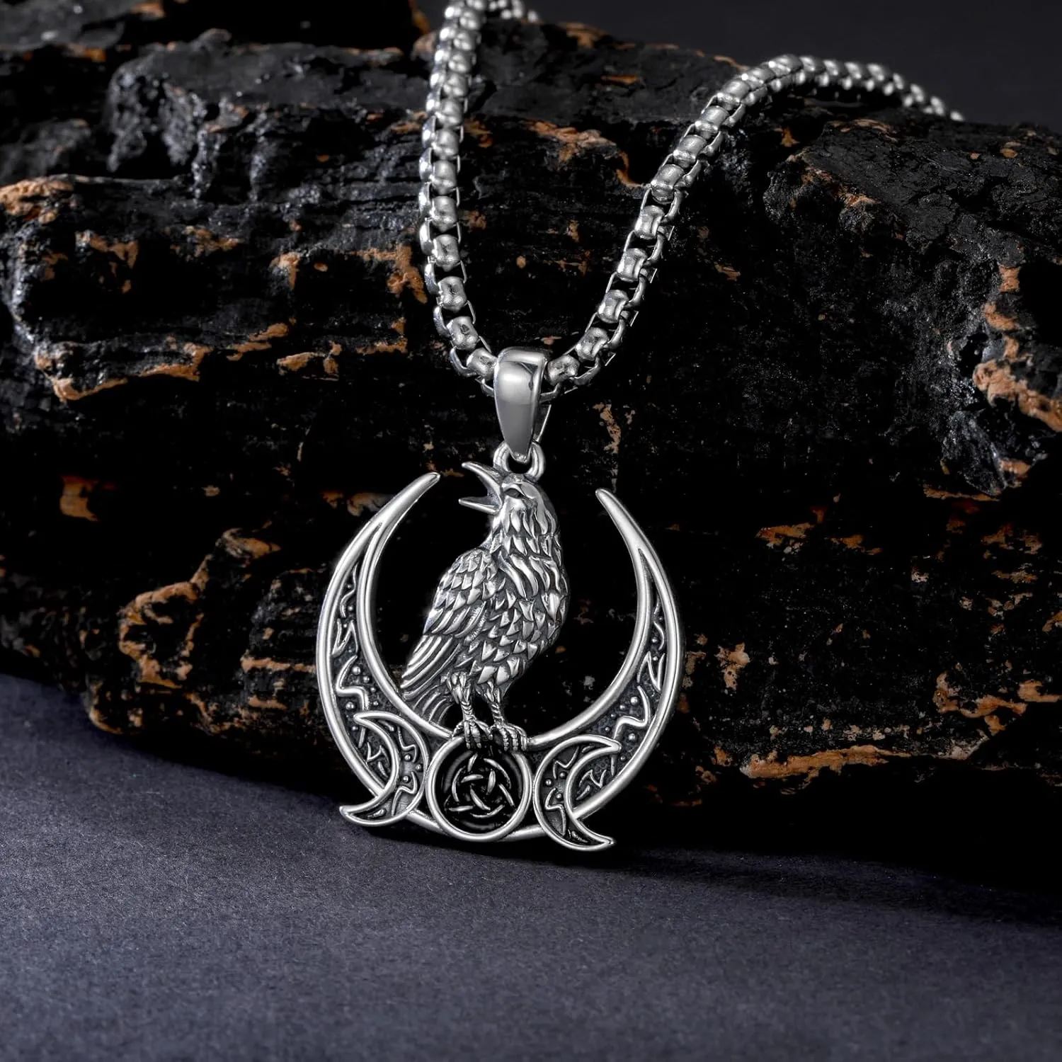 Raven Necklace 925 Sterling Silver Gothic Crow Pendant Jewelry for Men Women