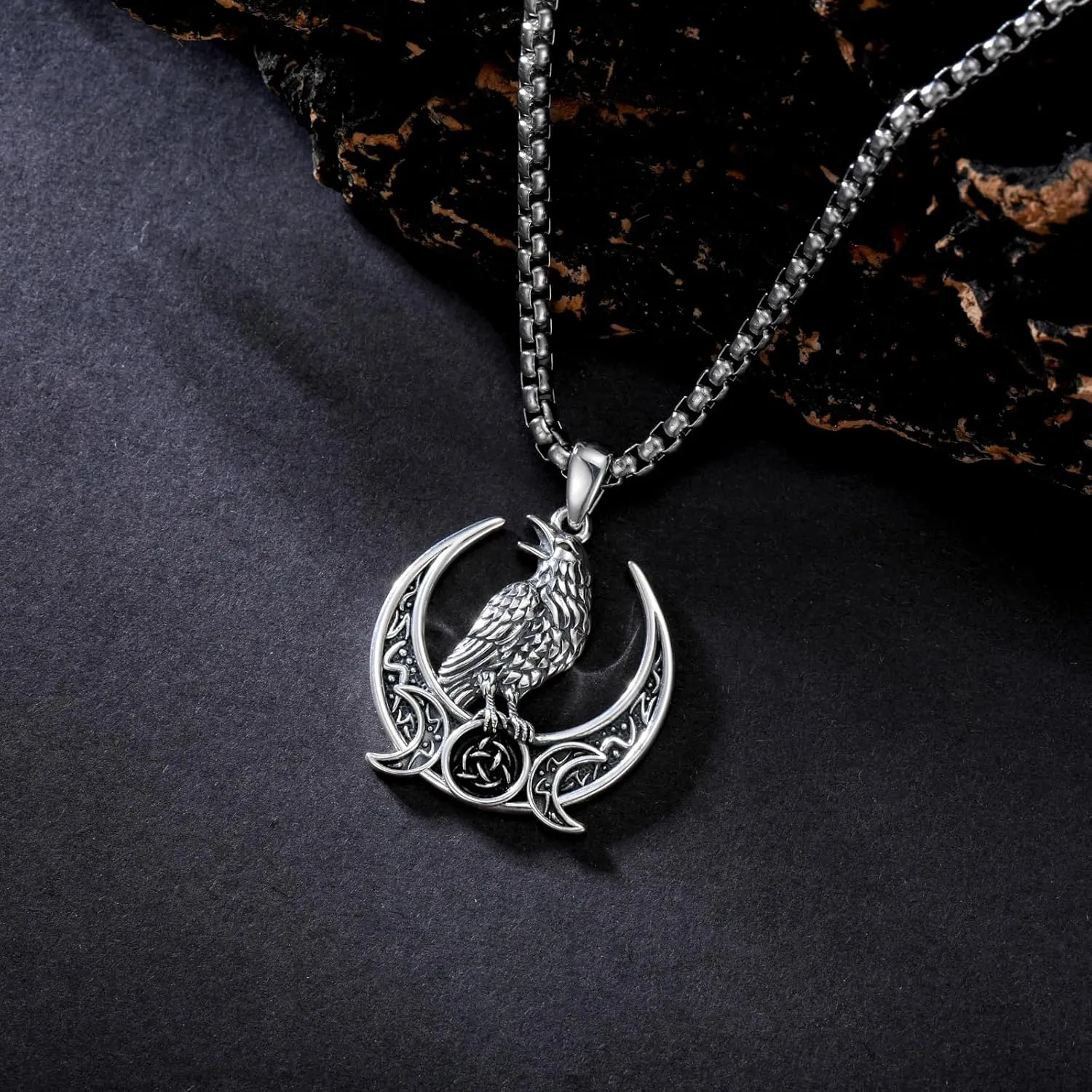 Raven Necklace 925 Sterling Silver Gothic Crow Pendant Jewelry for Men Women