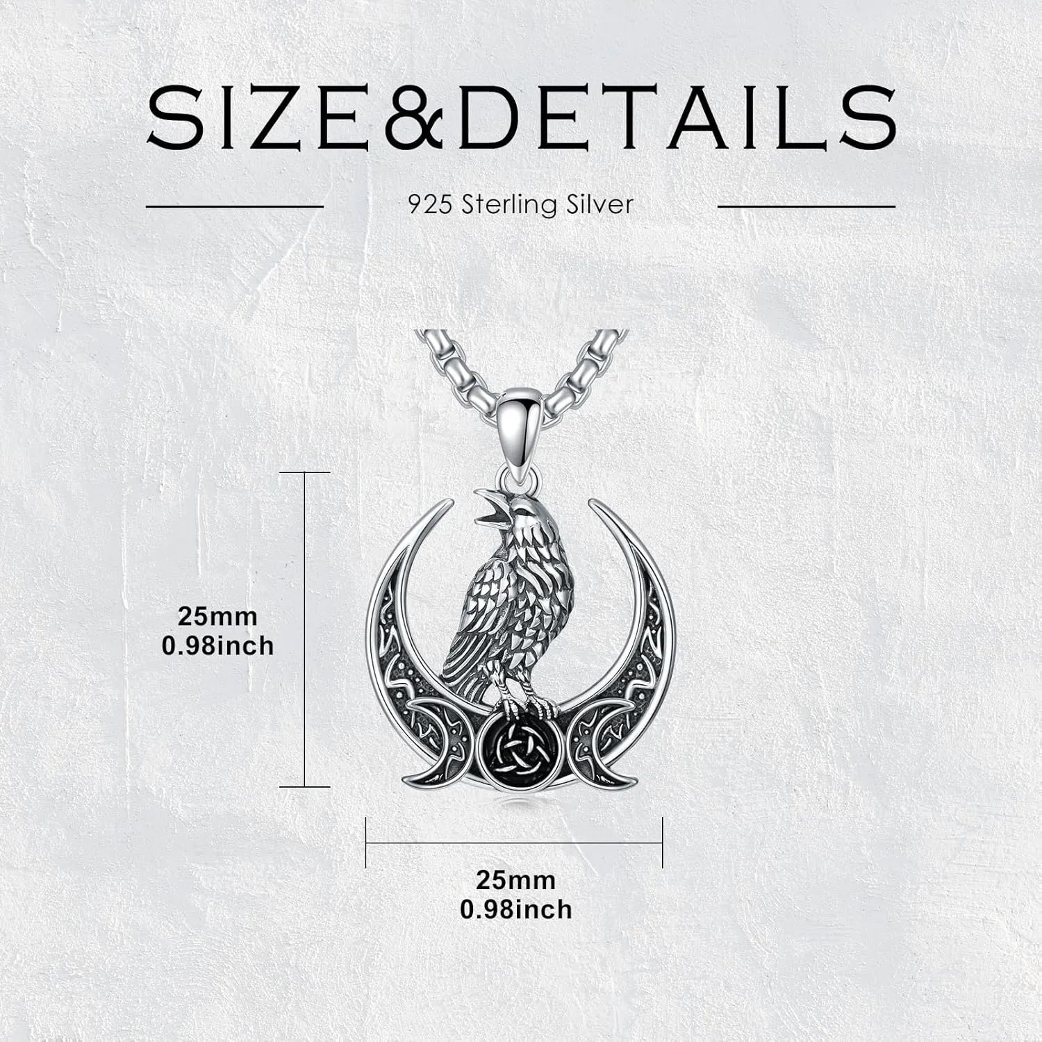 Raven Necklace 925 Sterling Silver Gothic Crow Pendant Jewelry for Men Women
