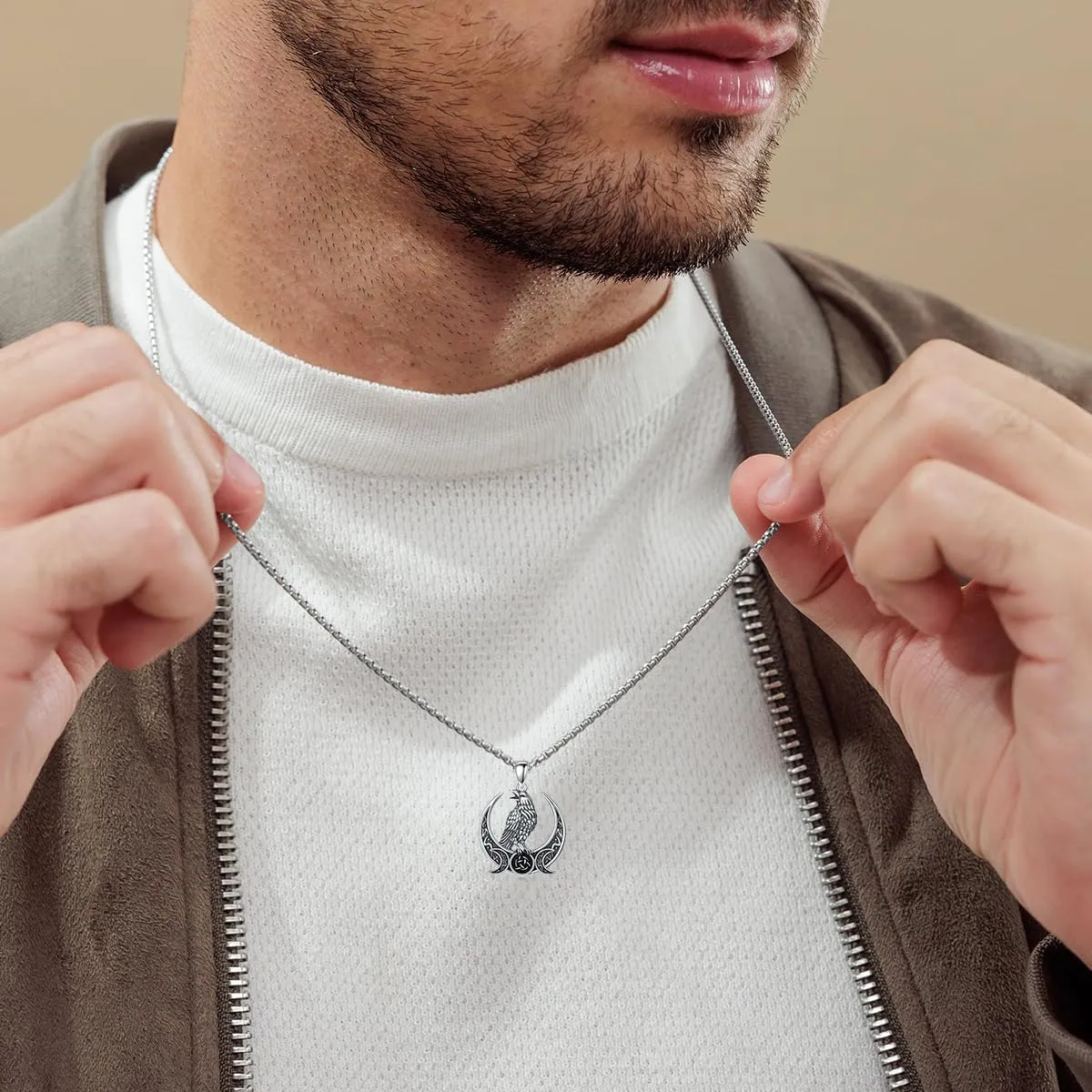 Raven Necklace 925 Sterling Silver Gothic Crow Pendant Jewelry for Men Women
