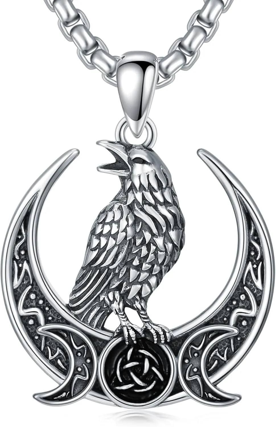 Raven Necklace 925 Sterling Silver Gothic Crow Pendant Jewelry for Men Women