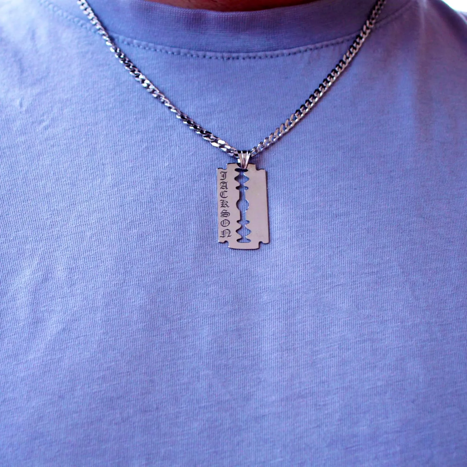 Razor Blade Men Necklace Name Necklace for Mens Husband Gift Custom Jewelry For Him Daughter Gift From Dad Bold Curb Long Chain for Men