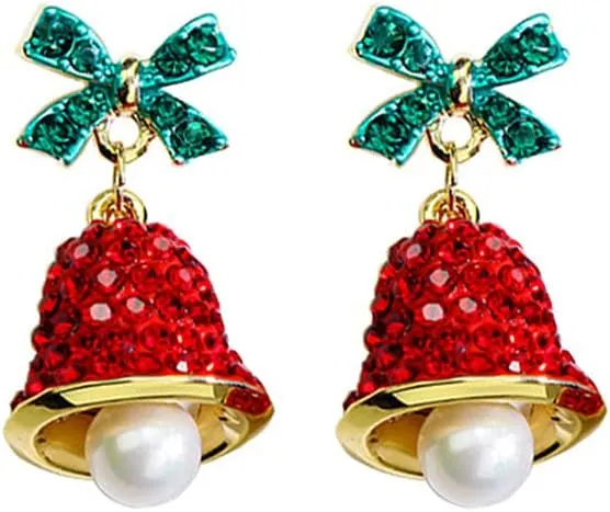 Red Crystal Elk Stud Earrings Asymmetric Santa Hat Butterfly Bell Christmas Earrings Dainty Star Moon Dragon Drop Earrings for Women Teen Girls