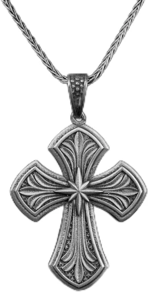 Religion Cross Silver Neckalce, Victorian Pattern Christian Cross Necklace, Religious Jewelry, Gift For Wife, Gift For Boyfriend Girlfriend