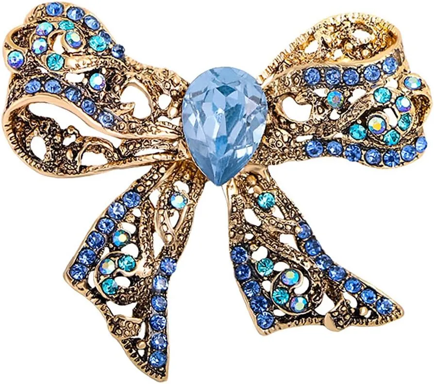 Rhinestone Bow Brooch Pin Elegant Crystal Bowknet Brooch Lapel Pin Yellow Blue Pink Rhinestone Crystal Bow Brooch Wedding Birthday Party Christmas Jewelry for Women