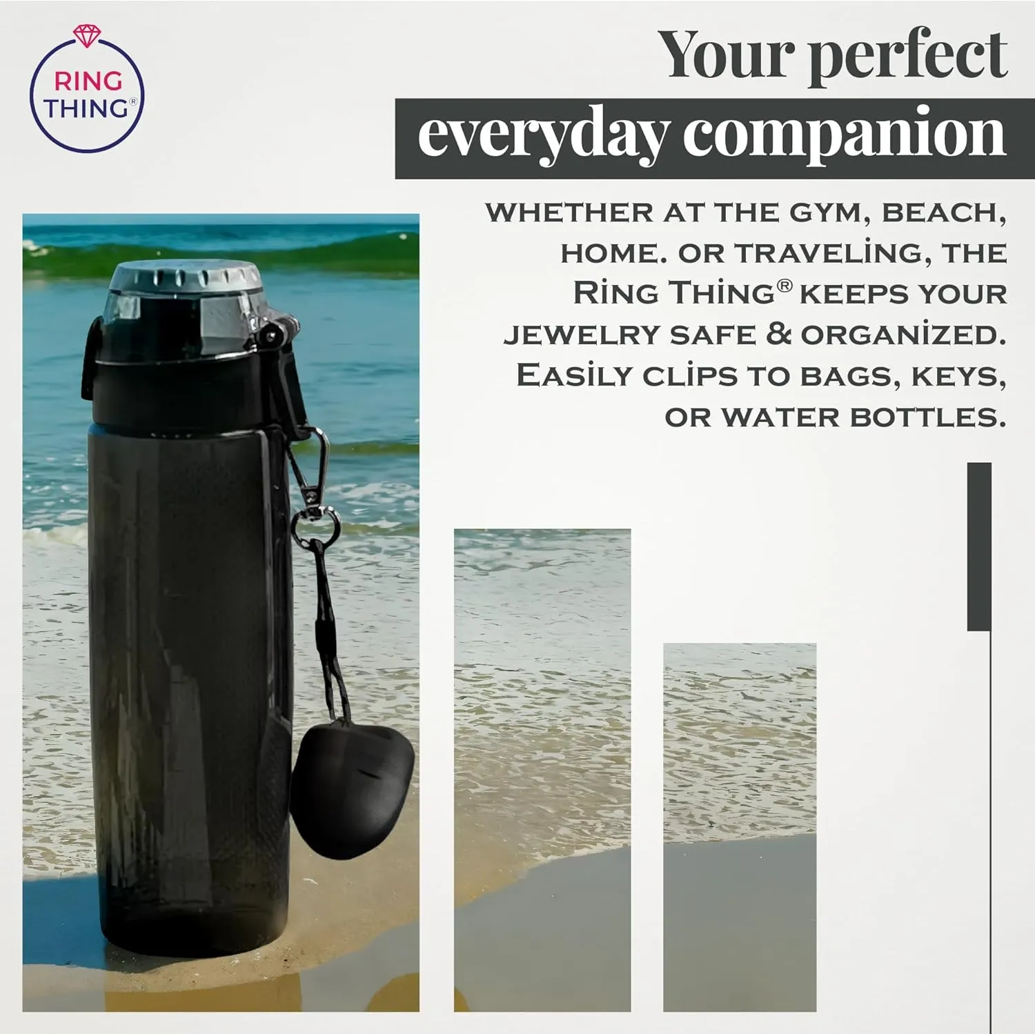 Ring Holder Keychain, Jewelry Organizer and Storage, Portable Waterproof Ring Holder, Pill Box Keychain Container, Gym Accessory, and Travel Ring Case (Black Onyx)