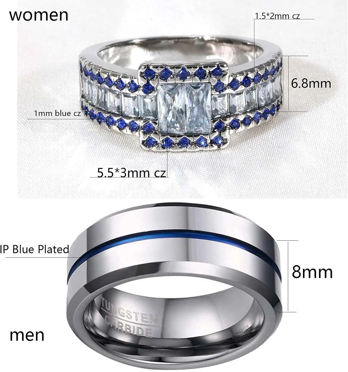 ringheart 2 Rings His and Hers Ring Couple Rings Matching Ring AAA Cz Womens Wedding Ring Sets Tungsten Mens Wedding Bands