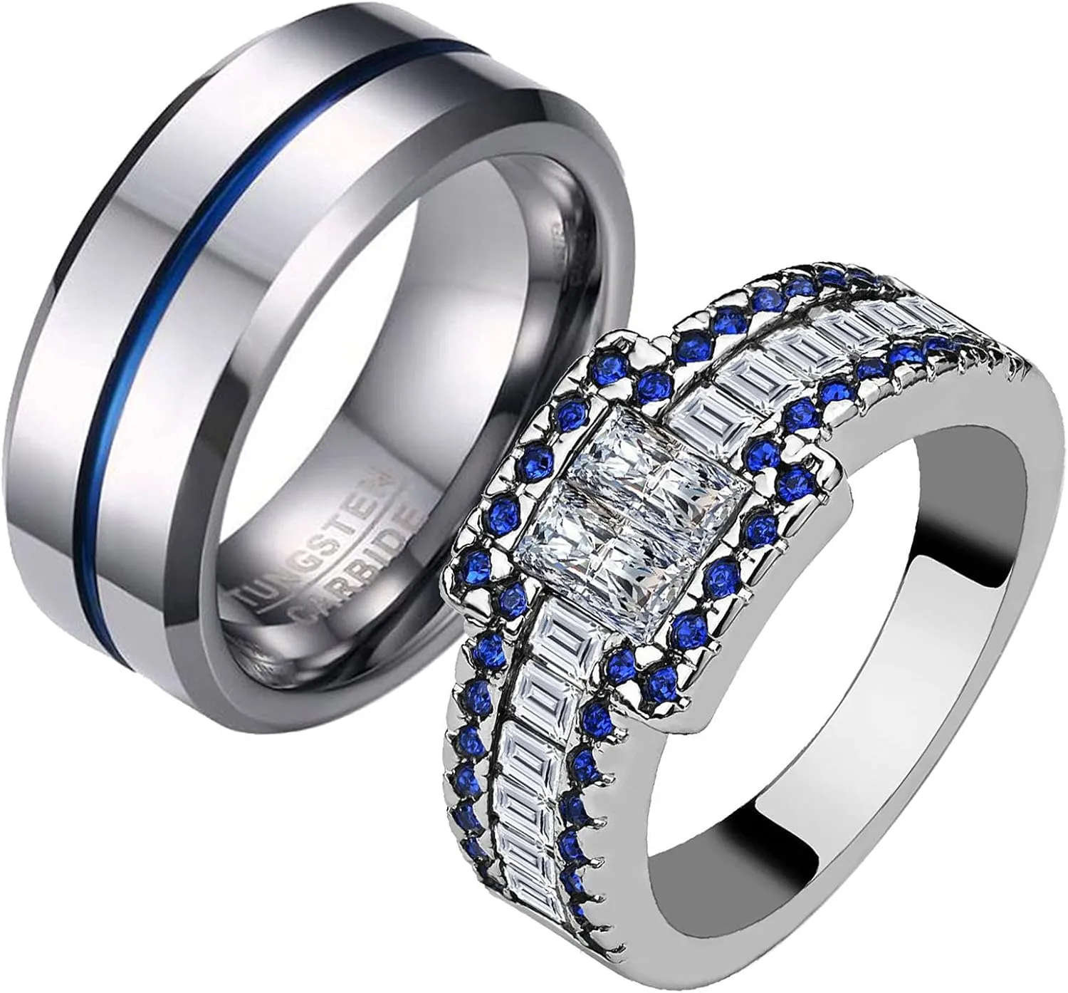 ringheart 2 Rings His and Hers Ring Couple Rings Matching Ring AAA Cz Womens Wedding Ring Sets Tungsten Mens Wedding Bands