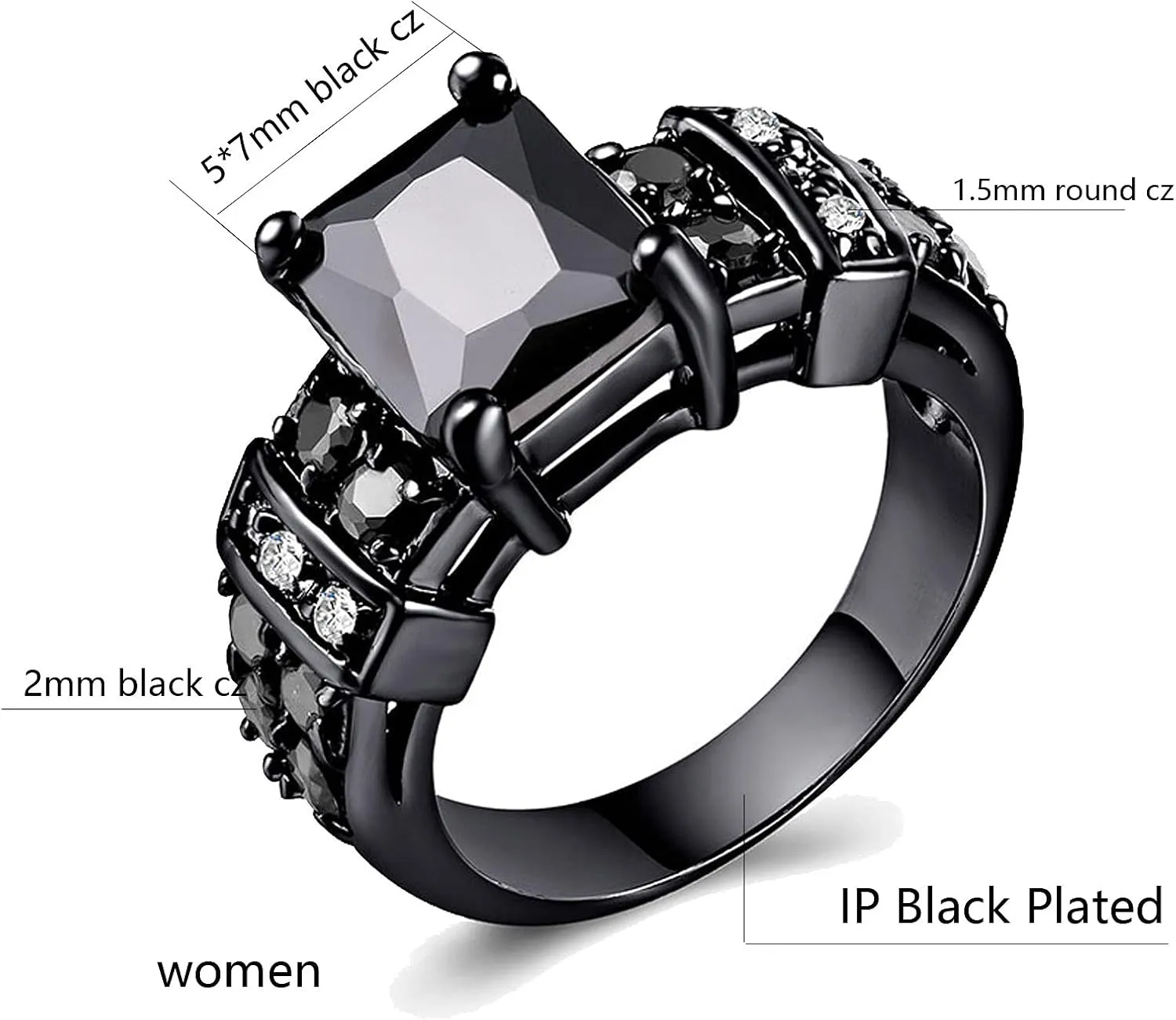 ringheart Black 2 Rings His and Her Ring Couple Rings Matching Ring 1ct CZ Womens Wedding Ring Tungsten Mens Wedding Bands