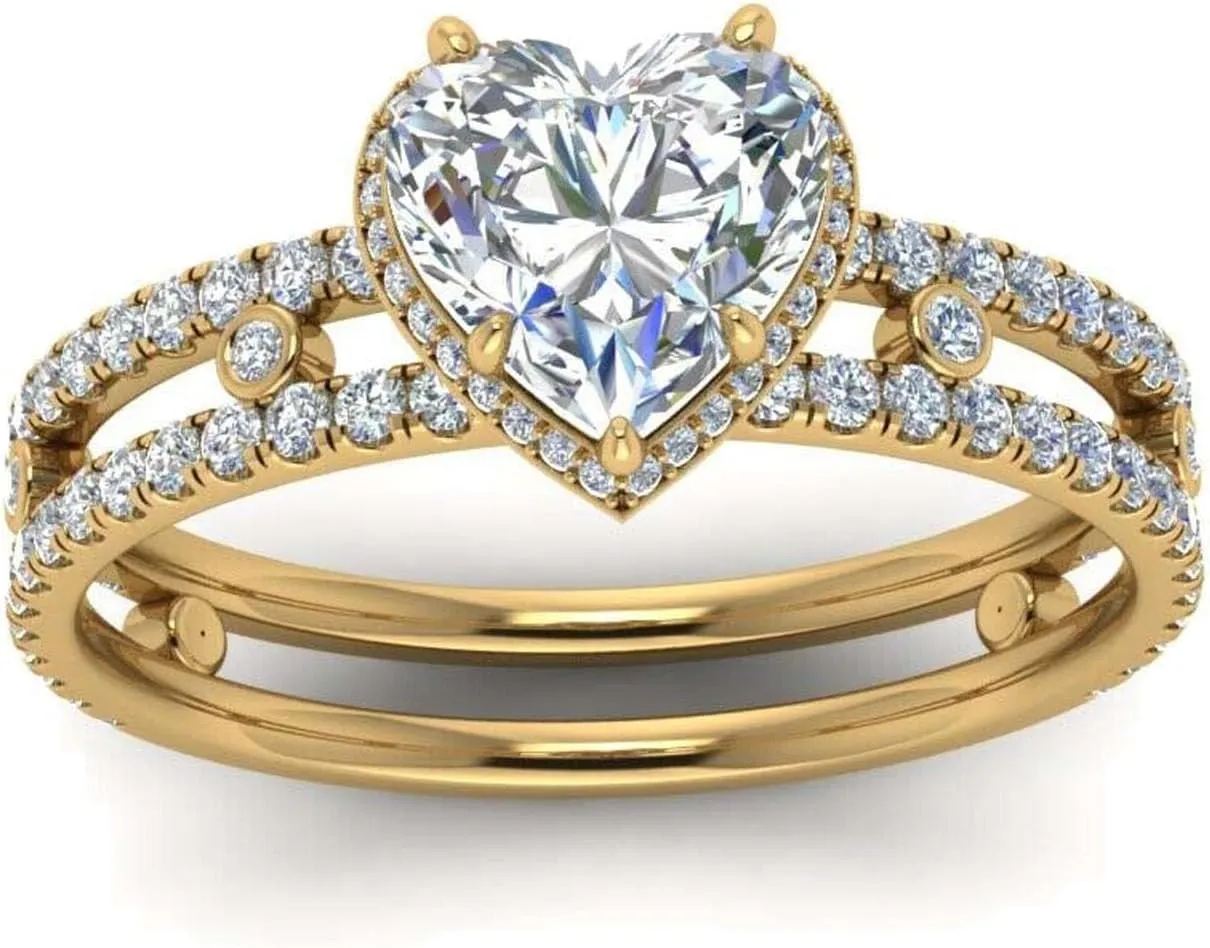 ringheart Couple Rings Matching Ring Heart 1.5ct CZ Yellow Gold Plated Women Wedding Ring Sets for Him and Her Rings