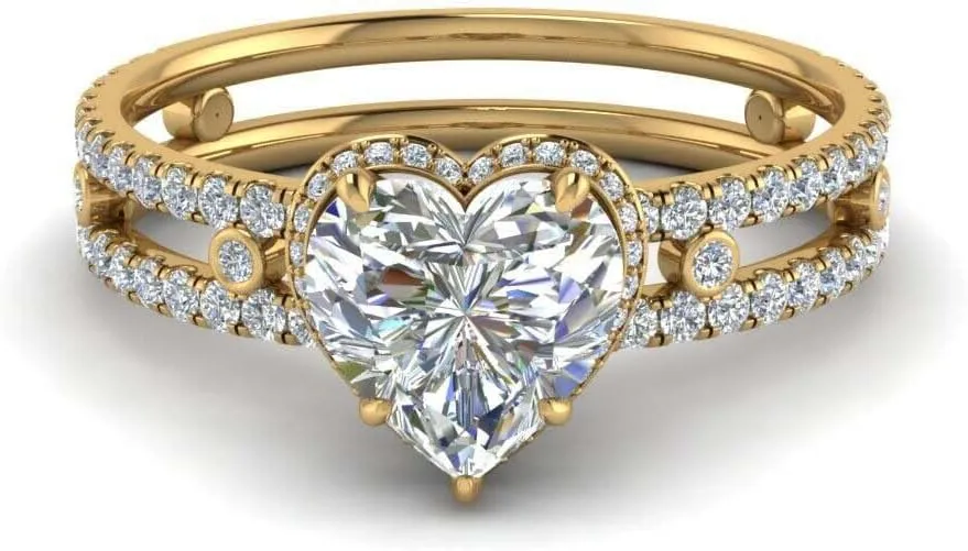 ringheart Couple Rings Matching Ring Heart 1.5ct CZ Yellow Gold Plated Women Wedding Ring Sets for Him and Her Rings
