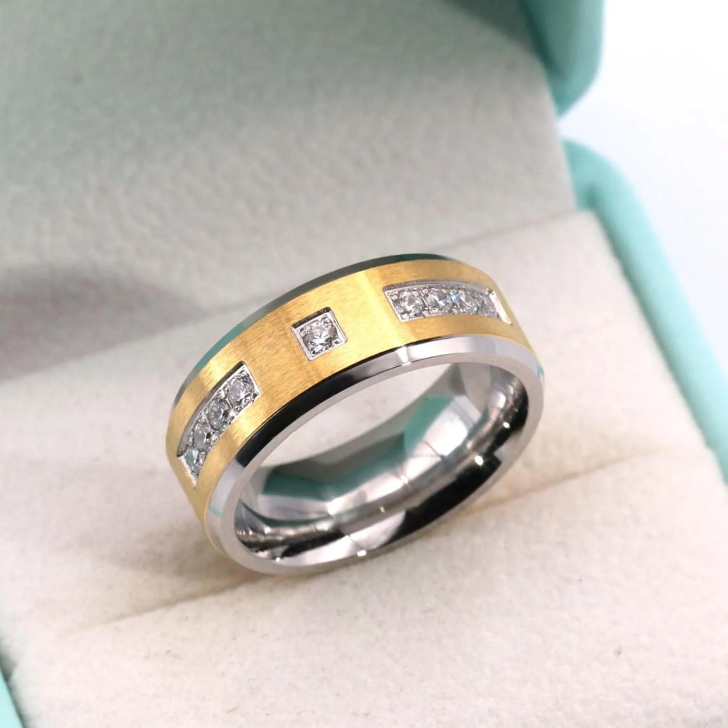 ringheart Couple Rings Matching Ring Heart 1.5ct CZ Yellow Gold Plated Women Wedding Ring Sets for Him and Her Rings