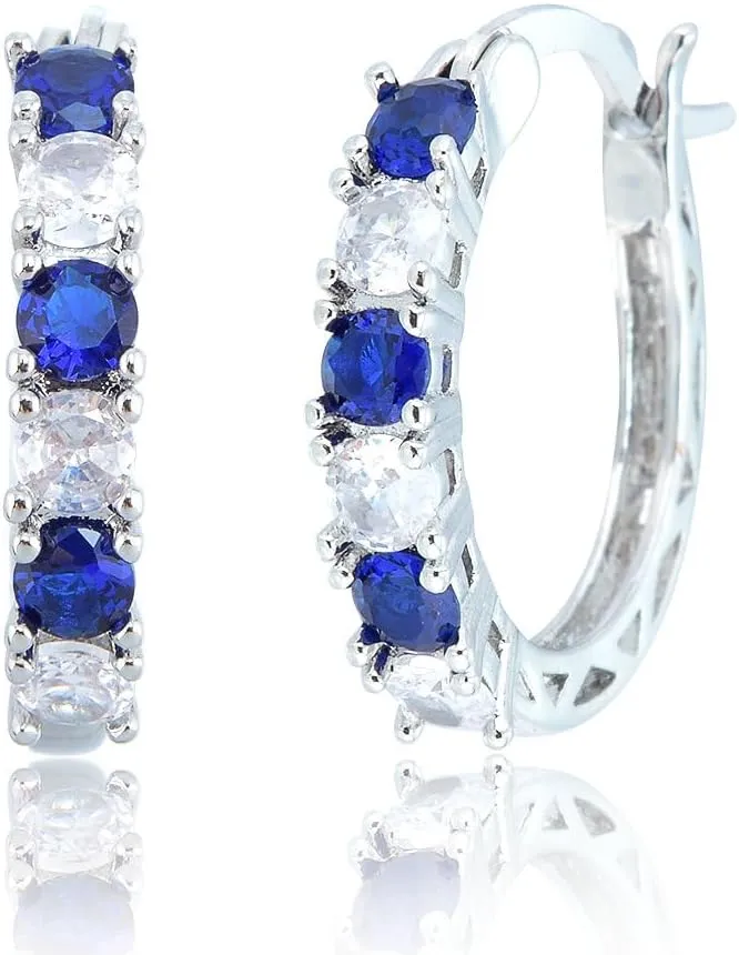 RIZILIA 18K White Gold Plated Hoop Earrings for Women, Round Cut CZ Multi Gemstone Colorful Hoop Earrings, Trendy Jewelry Gift for Women, 20mm
