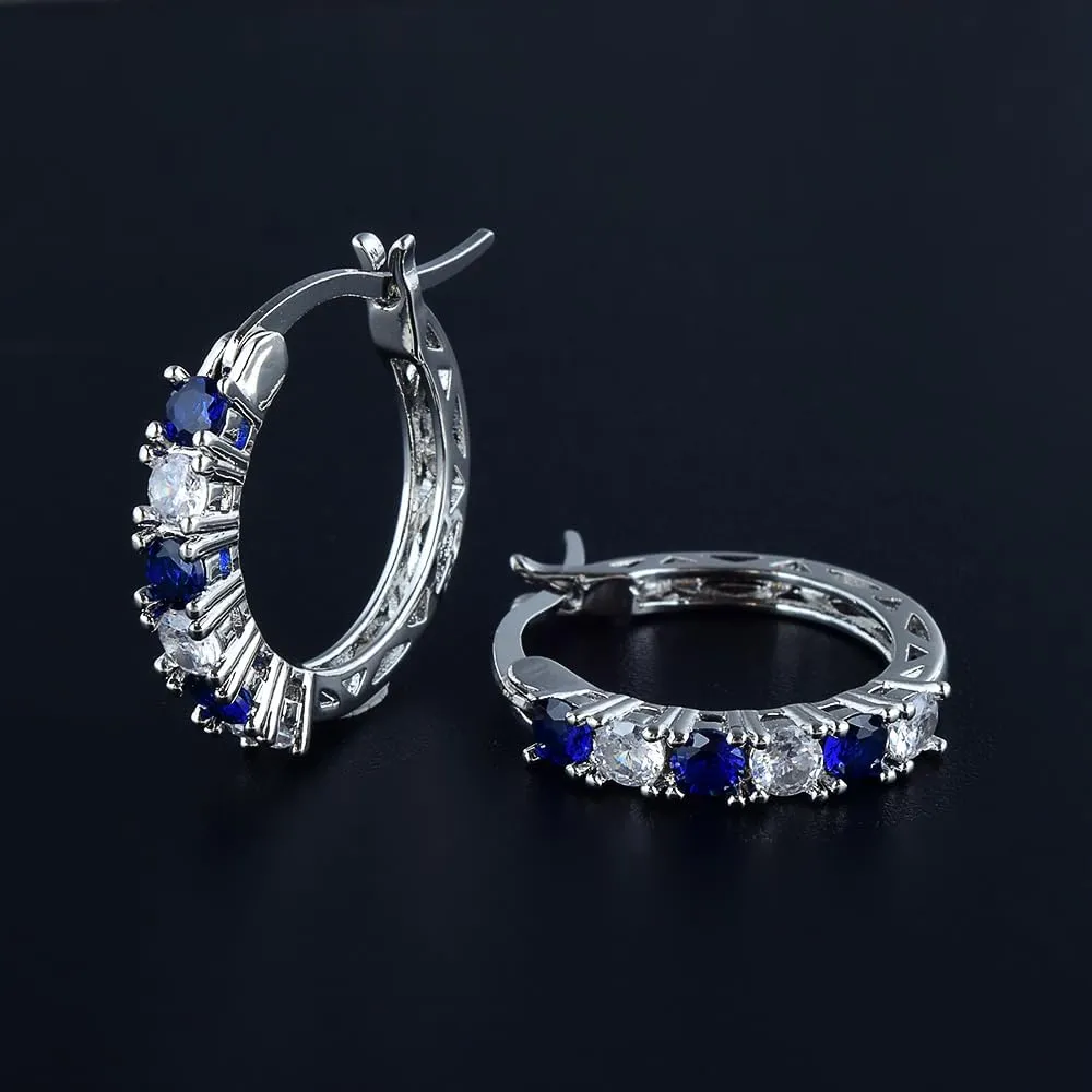 RIZILIA 18K White Gold Plated Hoop Earrings for Women, Round Cut CZ Multi Gemstone Colorful Hoop Earrings, Trendy Jewelry Gift for Women, 20mm