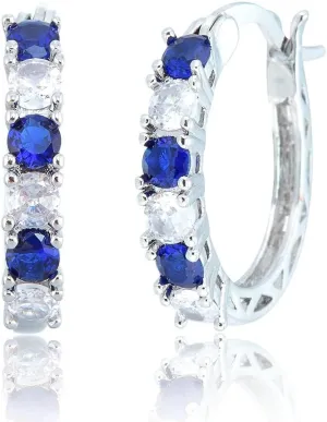 RIZILIA 18K White Gold Plated Hoop Earrings for Women, Round Cut CZ Multi Gemstone Colorful Hoop Earrings, Trendy Jewelry Gift for Women, 20mm